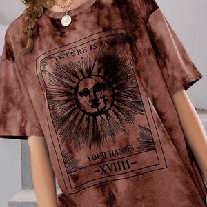 Coffee brown tie dye tarot celestial t-shirt